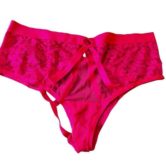 Torrid Womens 0 US Large Floral Lace Strappy Bralette 00 US Medium Panty Pink - Picture 3 of 10